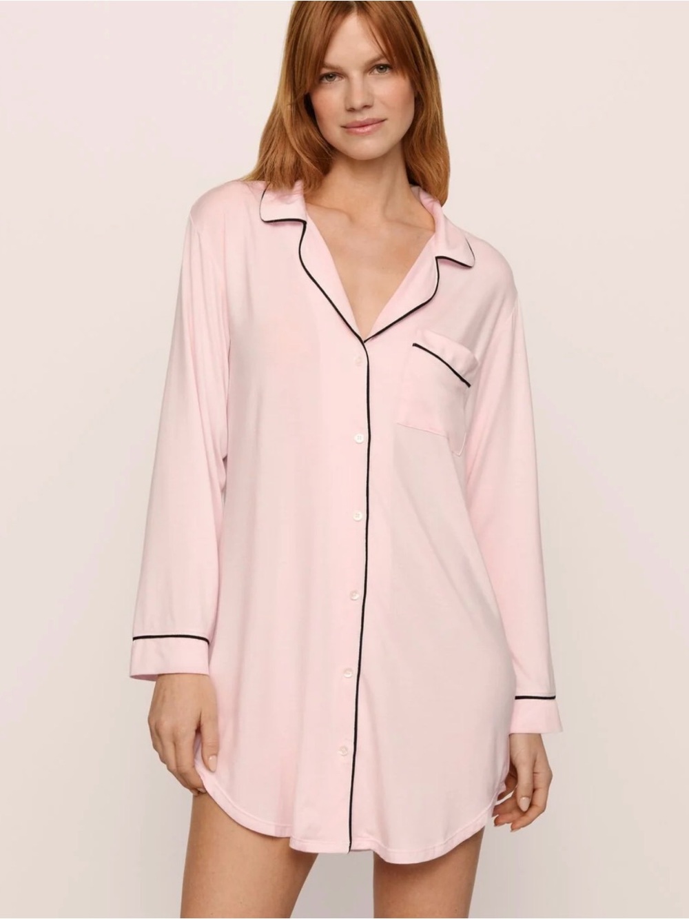 Eberjey Gisele Blush Pink Long-Sleeve Button-Front TENCEL Modal Sleep Shirt